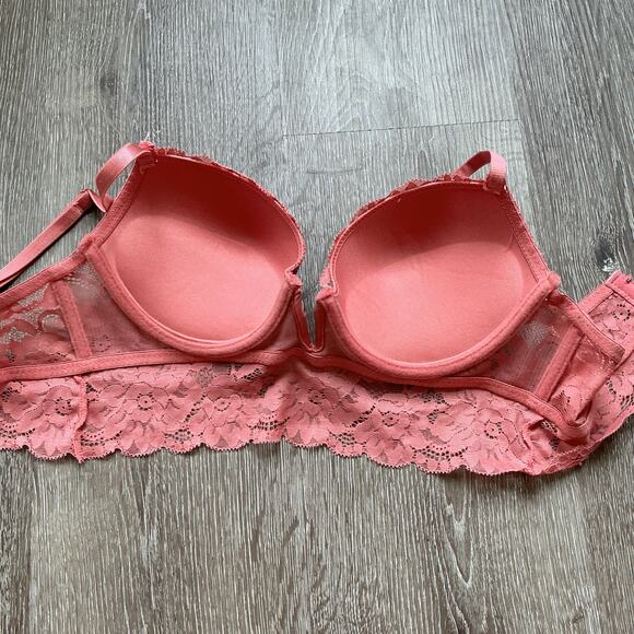 Marilyn Monroe Long Line Lace Plunge Bra 34C Pink Mauve - Picture 4 of 7